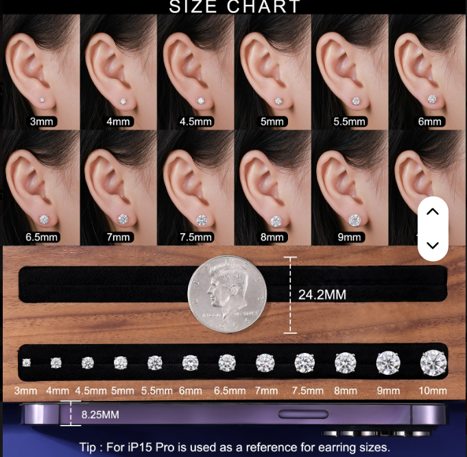 3mm-10mm VVS Moissanite Stud Earrings – 925 Sterling Silver (Unisex)