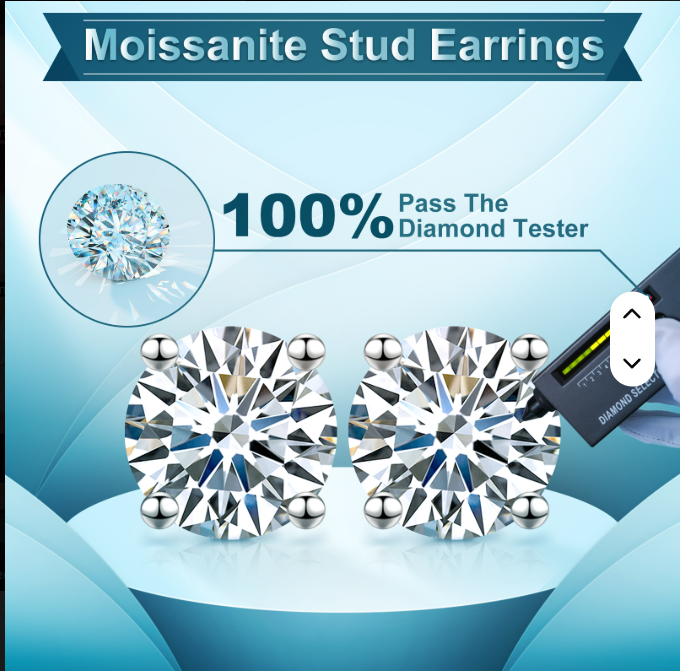 3mm-10mm VVS Moissanite Stud Earrings – 925 Sterling Silver (Unisex)