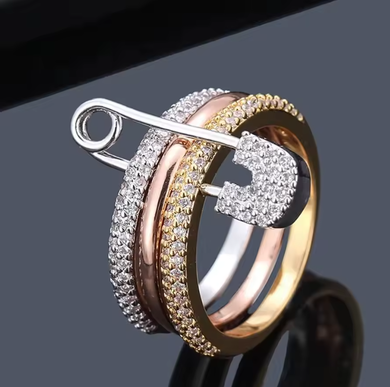 Zircon Layered Stainless Steel Ring – Hip Hop Style, Unisex