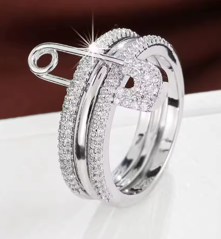 Zircon Layered Stainless Steel Ring – Hip Hop Style, Unisex