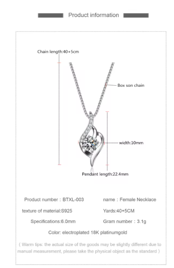 LUXORA GRA D Color Moissanite Solitaire Necklace – 925 Sterling Silver