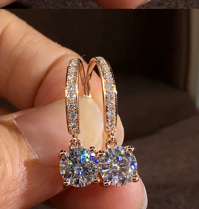 Elegant Minimalist Round CZ Hook Earrings - Rose Gold & Gold Finish