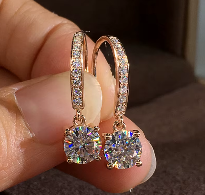 Elegant Minimalist Round CZ Hook Earrings - Rose Gold & Gold Finish