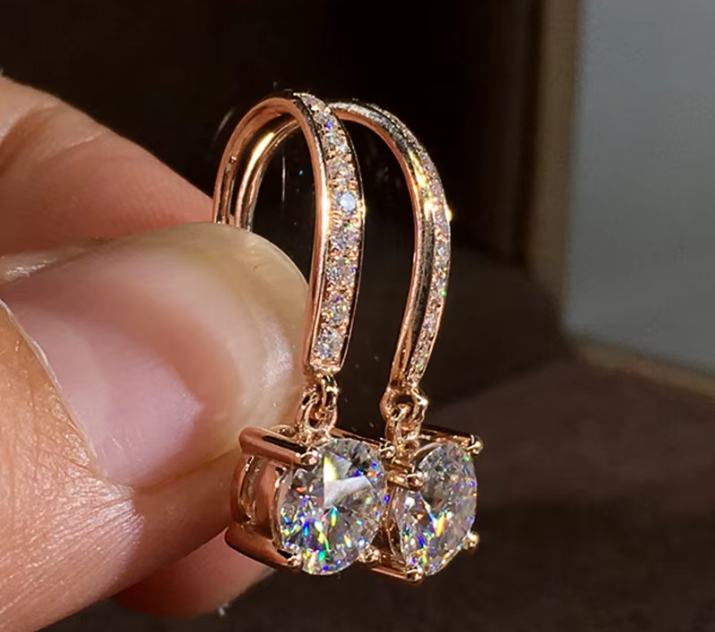 Elegant Minimalist Round CZ Hook Earrings - Rose Gold & Gold Finish