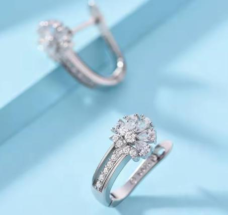 925 Sterling Silver Flower Zircon Earrings – Elegant Jewelry