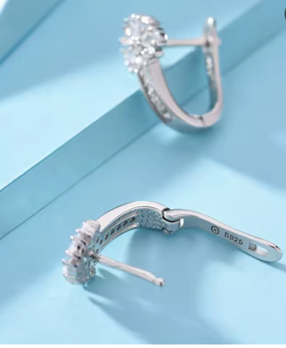 925 Sterling Silver Flower Zircon Earrings – Elegant Jewelry