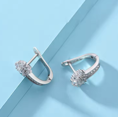 925 Sterling Silver Flower Zircon Earrings – Elegant Jewelry