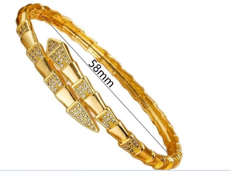 Luxury Snake-Design Zircon Stone Open Copper Bracelet – Adjustable Women’s Bangle