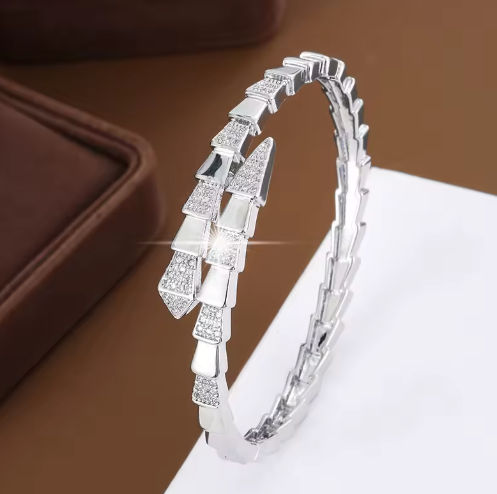 Luxury Snake-Design Zircon Stone Open Copper Bracelet – Adjustable Women’s Bangle