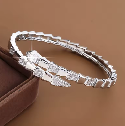 Luxury Snake-Design Zircon Stone Open Copper Bracelet – Adjustable Women’s Bangle