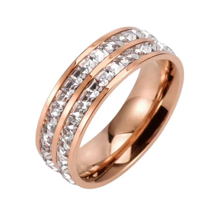 18K Gold Plated 304 Stainless Steel Zircon Crystal Ring