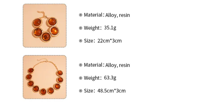 Resin Round Jewelry Set – Gold Plated Necklace & Bracelet for Women