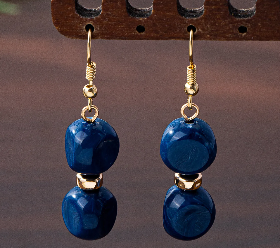 Nordic Style Beaded Acrylic Jewelry – Blue Earrings, Bracelet, Necklace & 3-Piece Set