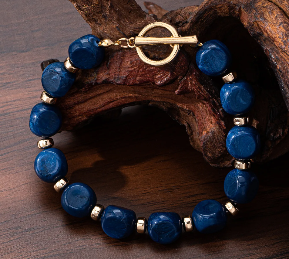 Nordic Style Beaded Acrylic Jewelry – Blue Earrings, Bracelet, Necklace & 3-Piece Set