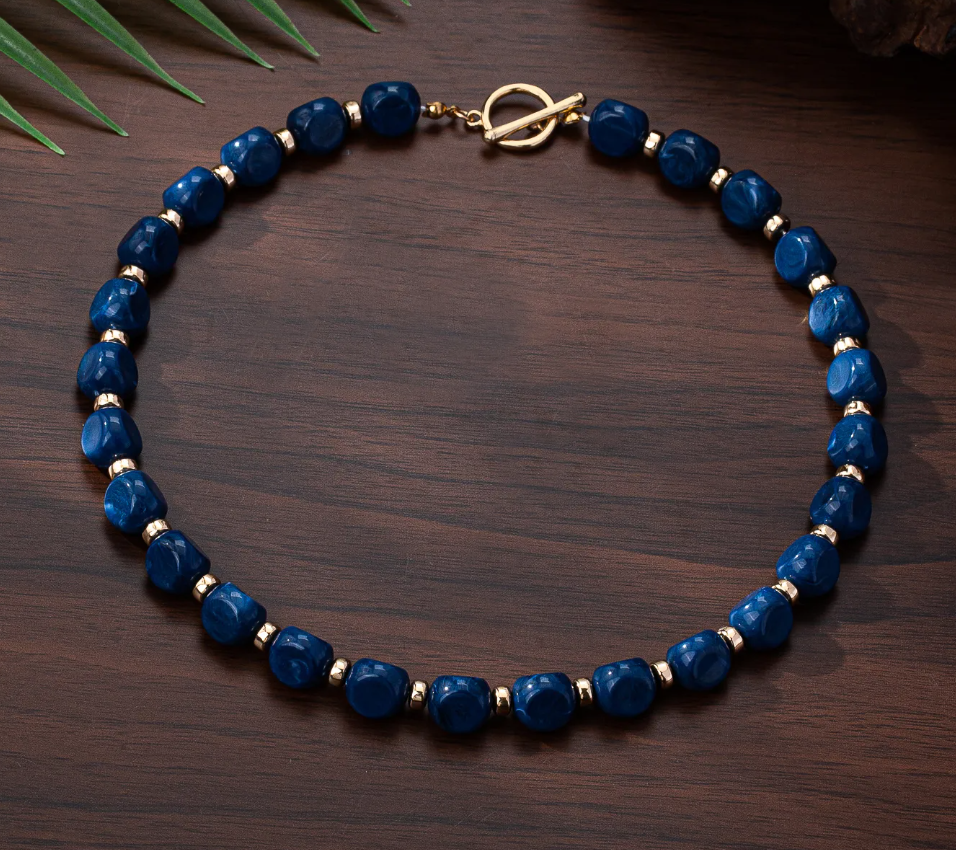 Nordic Style Beaded Acrylic Jewelry – Blue Earrings, Bracelet, Necklace & 3-Piece Set