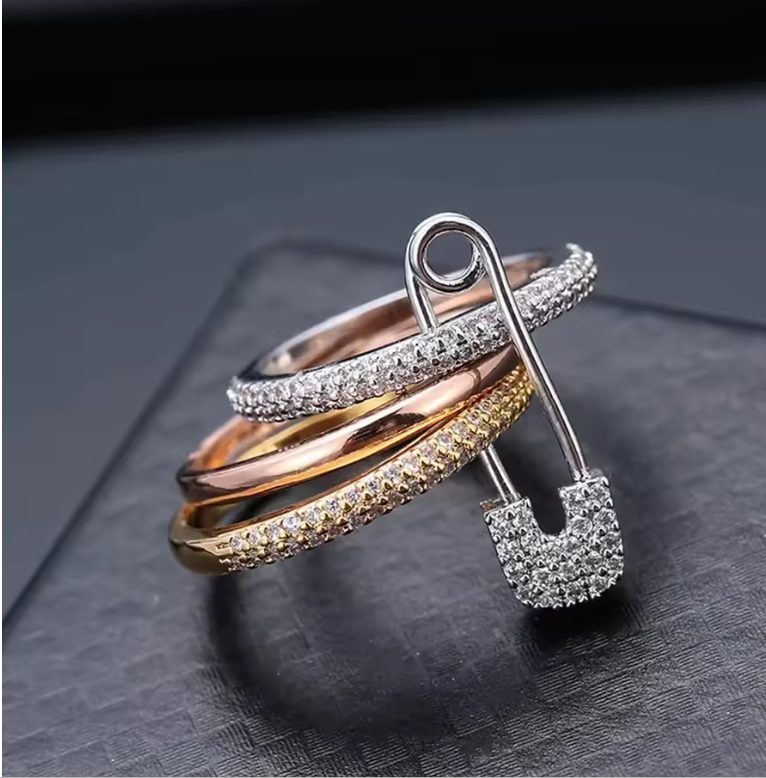 Zircon Layered Stainless Steel Ring – Hip Hop Style, Unisex