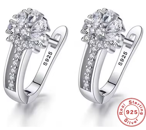 925 Sterling Silver Flower Zircon Earrings – Elegant Jewelry