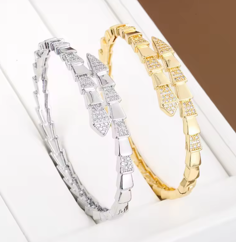 Luxury Snake-Design Zircon Stone Open Copper Bracelet – Adjustable Women’s Bangle
