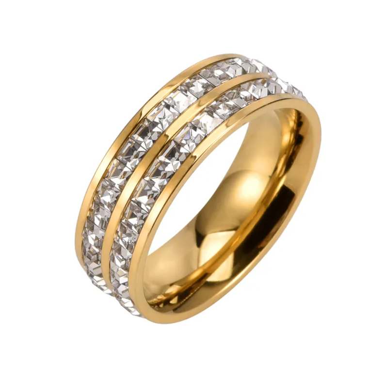 18K Gold Plated 304 Stainless Steel Zircon Crystal Ring