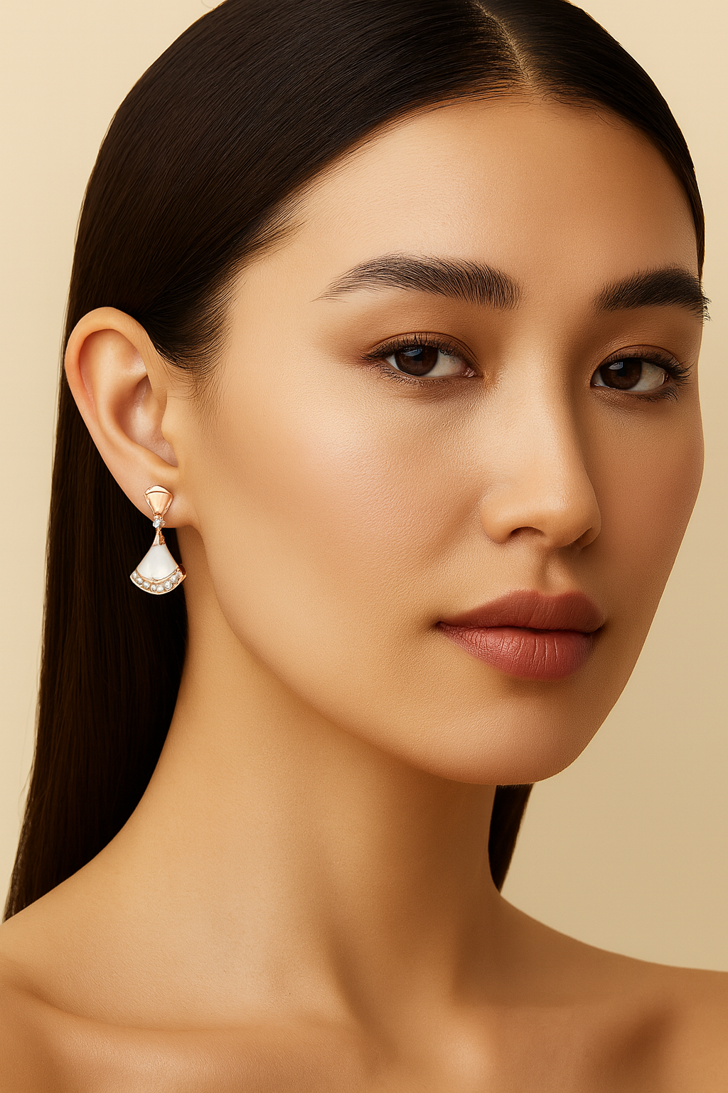 Elegant Mother-of-Pearl Fan-Shaped Zircon Stud Earrings – Luxury S925 Silver Needle Jewelry